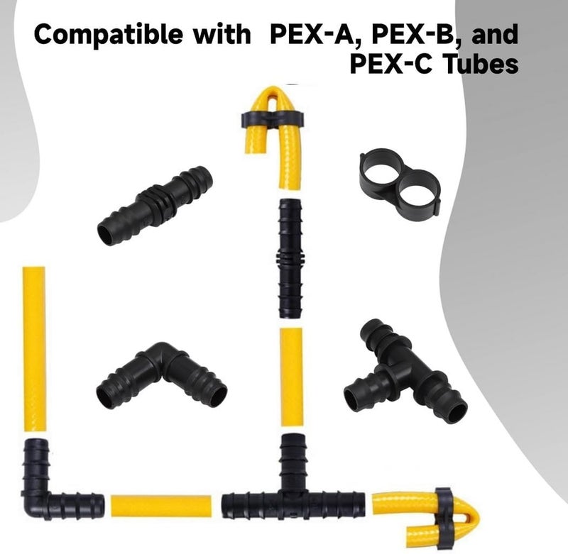 1/2 Pex Fittings 40-Piece Set, Includes Poly Elbows, Tees, Couplers, & Bending Rings for Plumbing - Image 5