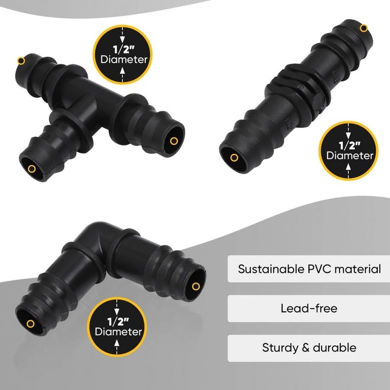 1/2 Pex Fittings 40-Piece Set, Includes Poly Elbows, Tees, Couplers, & Bending Rings for Plumbing - Image 3