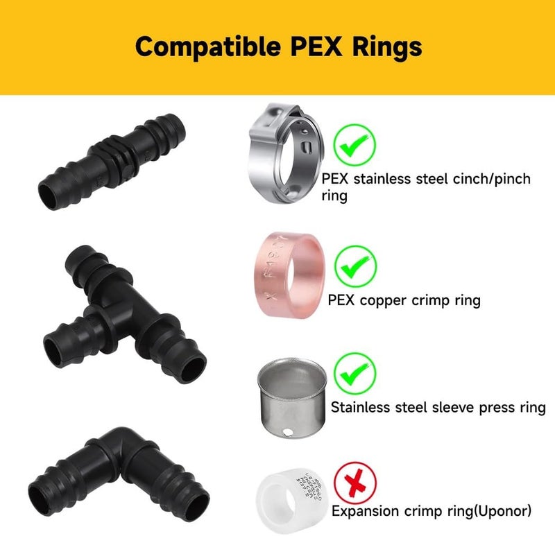 1/2 Pex Fittings 40-Piece Set, Includes Poly Elbows, Tees, Couplers, & Bending Rings for Plumbing - Image 2