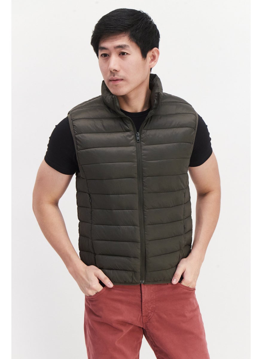 French Connection Men Quilted Sleeveless Jacket, Dark Olive  - Image 1