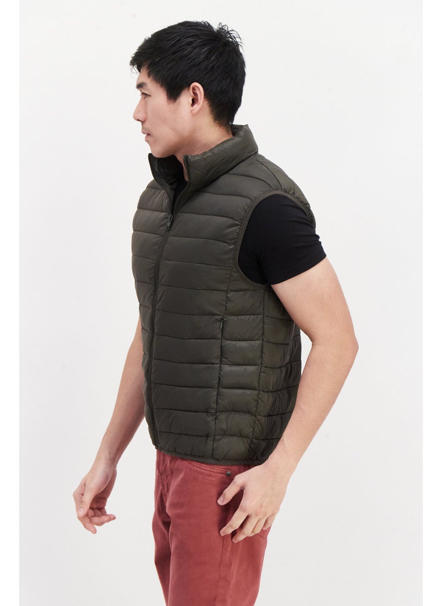 French Connection Men Quilted Sleeveless Jacket, Dark Olive  - Image 4