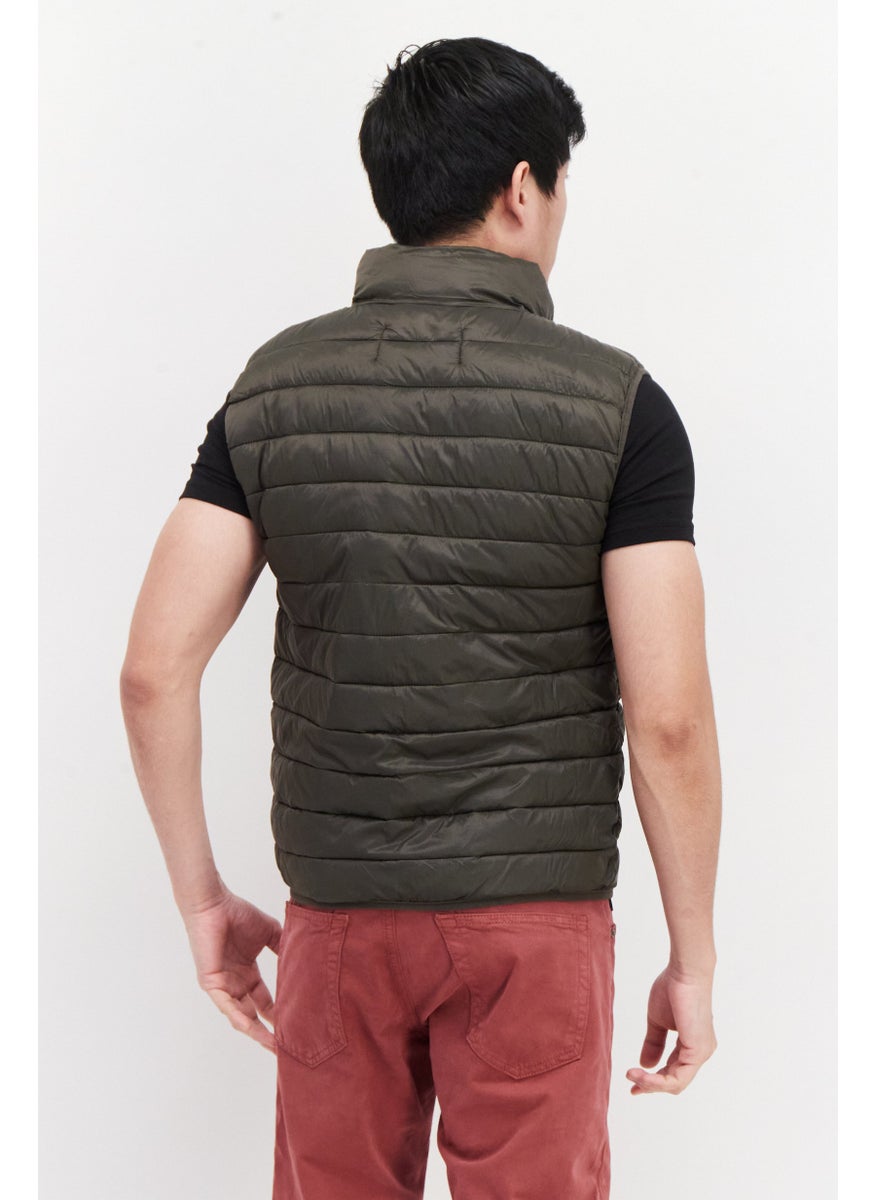 French Connection Men Quilted Sleeveless Jacket, Dark Olive  - Image 3