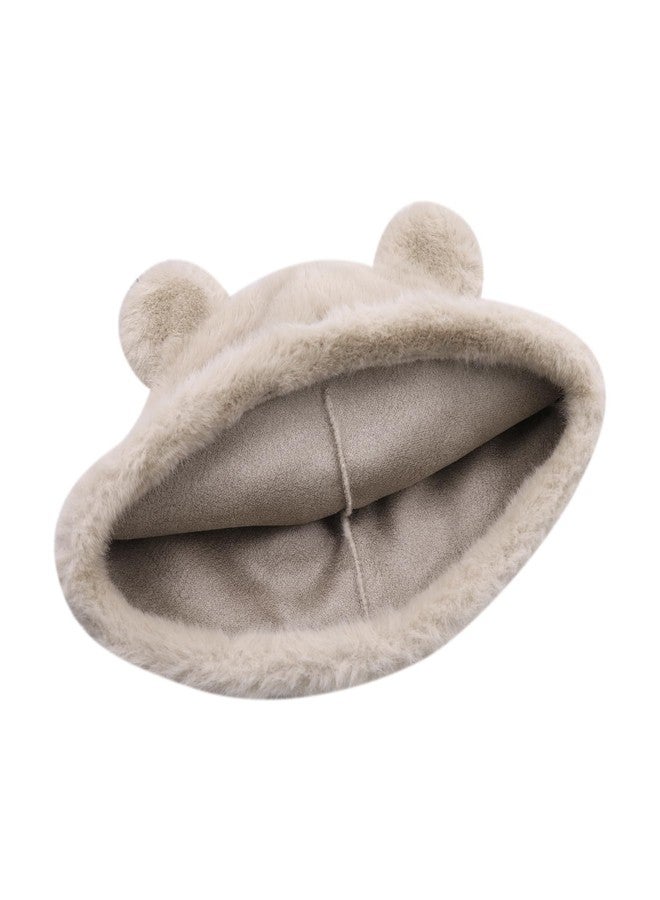 JUMISEE Cute Plush Bear Ear Beanie Hats for Women Girls Fuzzy Faux Fur Warm Winter Hat Skull Cap White - Image 3