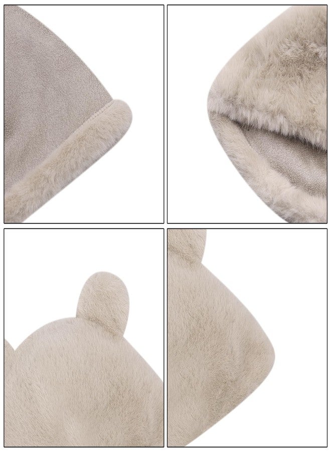 JUMISEE Cute Plush Bear Ear Beanie Hats for Women Girls Fuzzy Faux Fur Warm Winter Hat Skull Cap White - Image 4
