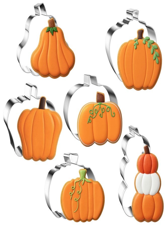 FUSOTO 6PCS Pumpkin Cookie Cutters, 3 Inches Fall Pumpkin Shaped Stainless Steel Cutter - Holiday Halloween Thanksgiving Cookie Cutters Shapes for Halloween Baking Biscuit Molds - Image 1