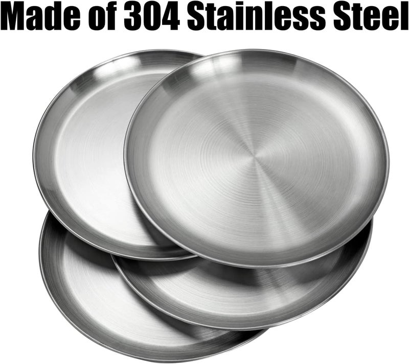 CAMBUY Stainless Steel Plates 10 inch Metal Lightweight Unbreakable Dinner Dishes Plates Set NonToxin Dishwasher Safe BPA Free and Healthy 4 Pcs - Image 4