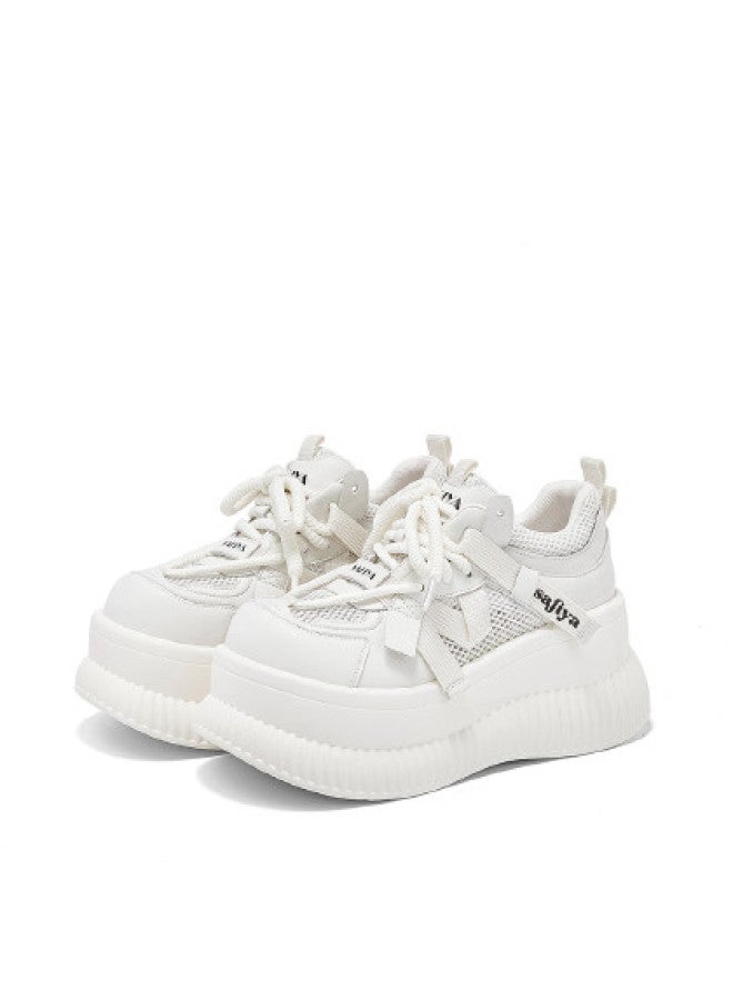 SAFIYA Height Increase 7.5cm】saturday's Platform White Sneakers For Women, Mesh Breathable Versatile Casual Shoes - Image 1