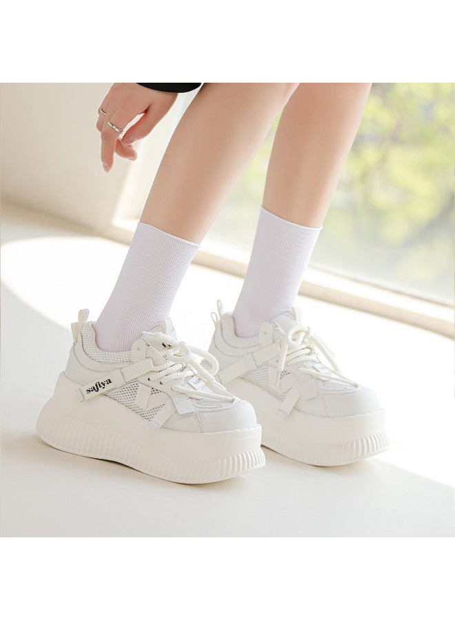 SAFIYA Height Increase 7.5cm】saturday's Platform White Sneakers For Women, Mesh Breathable Versatile Casual Shoes - Image 2