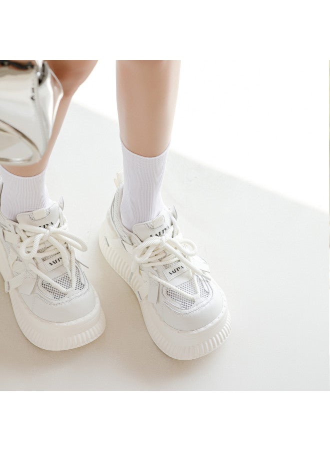 SAFIYA Height Increase 7.5cm】saturday's Platform White Sneakers For Women, Mesh Breathable Versatile Casual Shoes - Image 4