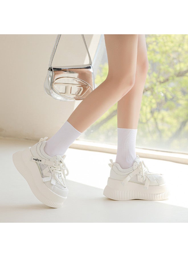 SAFIYA Height Increase 7.5cm】saturday's Platform White Sneakers For Women, Mesh Breathable Versatile Casual Shoes - Image 5