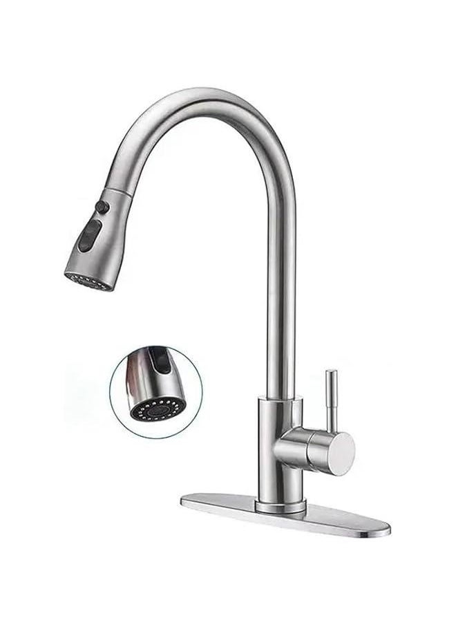 HOOKOR Kitchen Faucet, Single-Handle High Arc Kitchen Tap Faucet with Pull Down Sprayer, Stainless Steel Modern Faucet Mixer for Sink, 1 Hole Stainless Steel Kitchen Mixer 3 Modes (Silver)  - Image 1