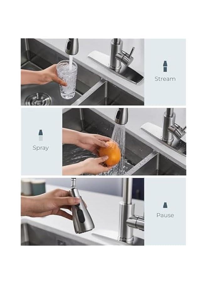 HOOKOR Kitchen Faucet, Single-Handle High Arc Kitchen Tap Faucet with Pull Down Sprayer, Stainless Steel Modern Faucet Mixer for Sink, 1 Hole Stainless Steel Kitchen Mixer 3 Modes (Silver)  - Image 5