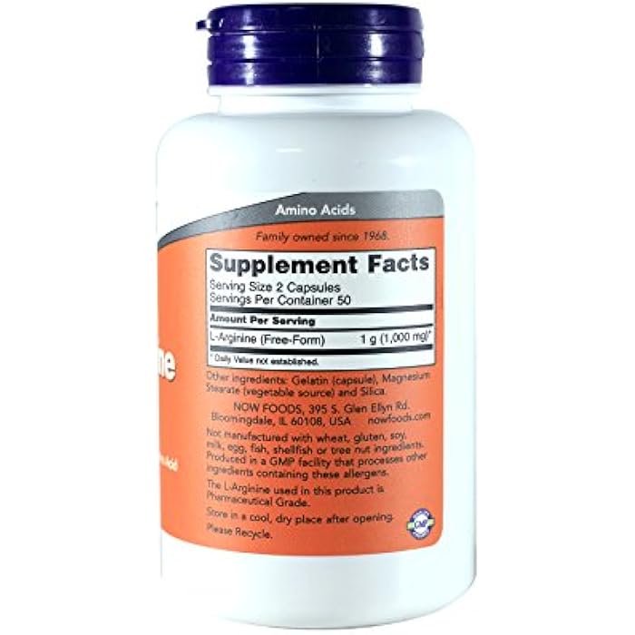 now Arginine 500mg, 100 Capsules (Pack of 2) - Image 2