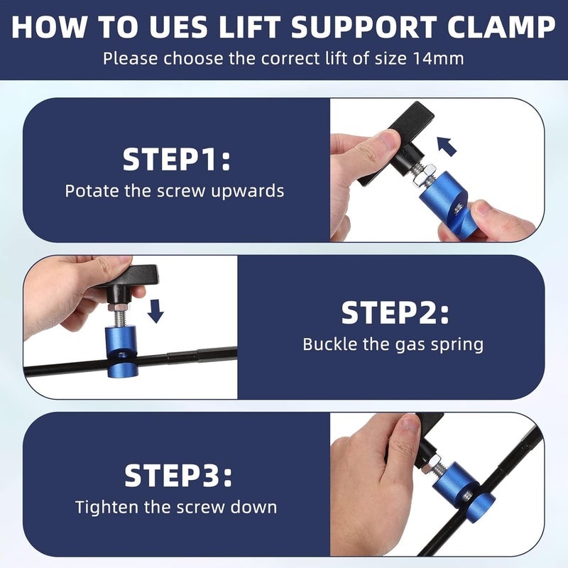 MAKINGTEC Hood Lift Clamp, Portable Aluminum Alloy Anti, Car Hood Prop Struts Clamp, Hood Strut Clamp, Lift Support Clamp, 0.55 Inch Hood Lift Support Clip, for Car Rod Retaining Holder Tool (2 PCS) - Image 2