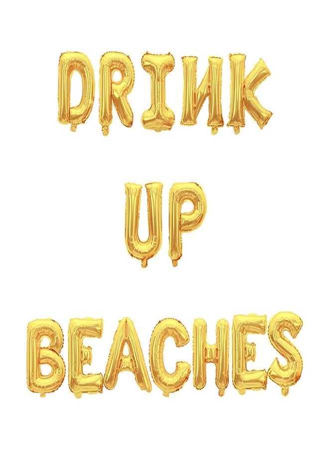 AnnoDeel AonnDeel Drink Up Beaches Foil Balloons, Gold Letter Luau Banner Champagne Mylar Balloons for Summer Beaches Hawaii Tropical Party Supplies Decorations - Image 2