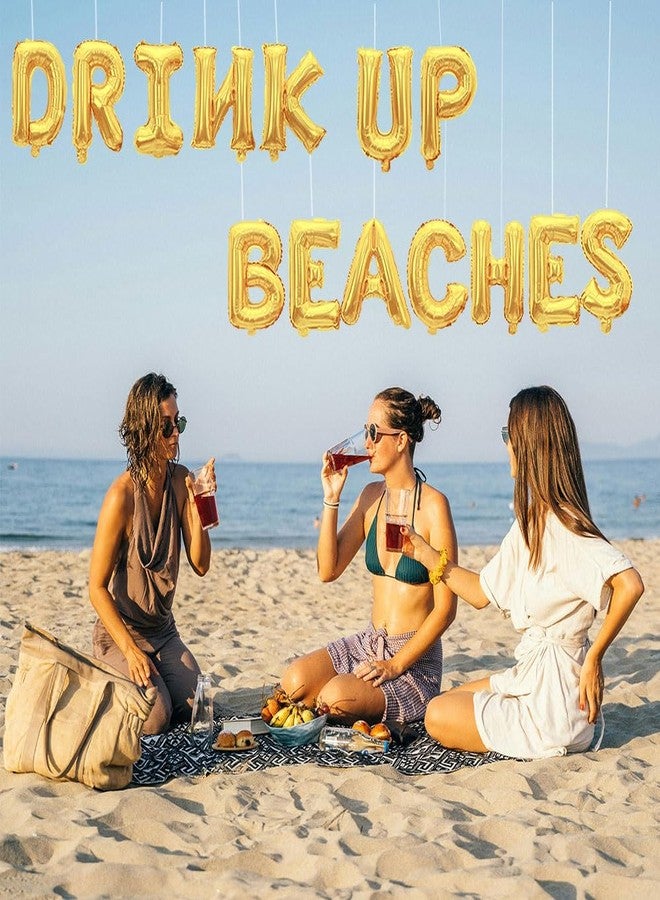 AnnoDeel AonnDeel Drink Up Beaches Foil Balloons, Gold Letter Luau Banner Champagne Mylar Balloons for Summer Beaches Hawaii Tropical Party Supplies Decorations - Image 5