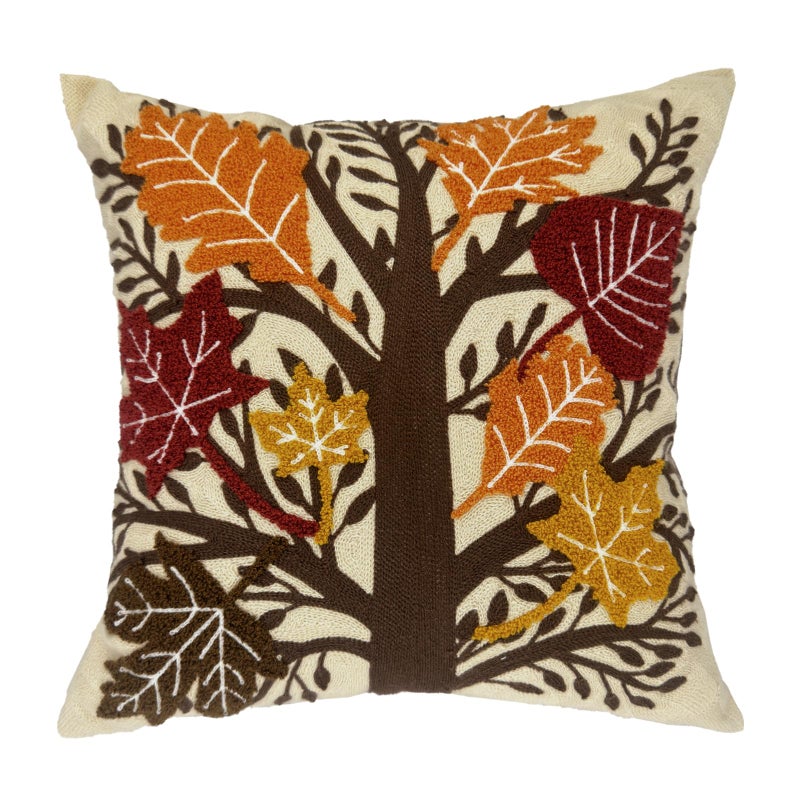 Alysheer Embroidered Fall Decorative Throw Pillow Cover 18x 18 Boho Farmhouse Cottage Tufted Embroidery Pattern Cotton Canvas Orange Cushion Case for Sofa Couch Bed Living Room DecorMaple Leaves