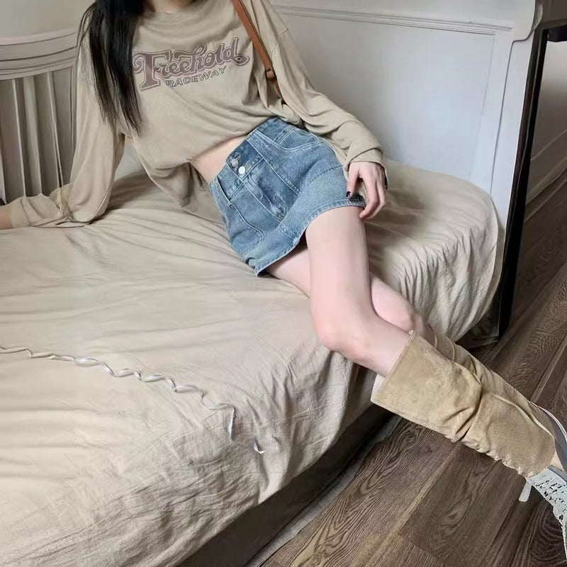 تنورة جينز عتيقة نسائية قصيرة عالية الخصر ملتصقة بالجسم ميني - Image 2