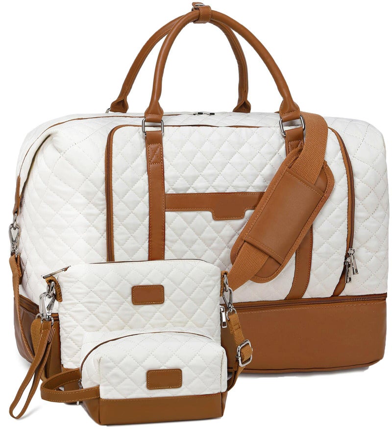 Stuery Weekender Bags for Women Overnight Bag with Shoe Compartment and Toiletry Bags Large Travel Duffel Bag Carry On Shoulder Tote with Trolley Sleeve 21" for Weekend Traveling Business Trip, Gym - Image 1