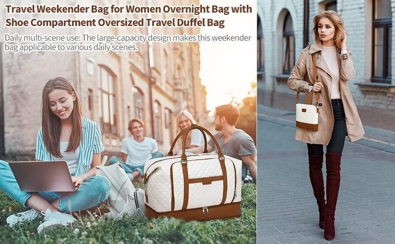 Stuery Weekender Bags for Women Overnight Bag with Shoe Compartment and Toiletry Bags Large Travel Duffel Bag Carry On Shoulder Tote with Trolley Sleeve 21" for Weekend Traveling Business Trip, Gym - Image 2