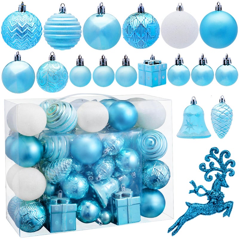 Joiedomi 66 Pcs Assorted Ornaments Shatterproof Christmas Tree Ornaments for Holidays Party Decoration Events  Baby Blue  White