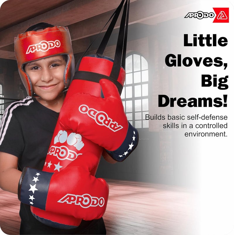 Aprodo Pack of 4 Kids Boxing Kit Set | Punching Bag for Karate | Bounce-Back Martial Arts Bag for Boys & Girls for Age 3 4 5 6 7 8 Years to Relieve Energy and Build Skills (Red Black) - Image 2