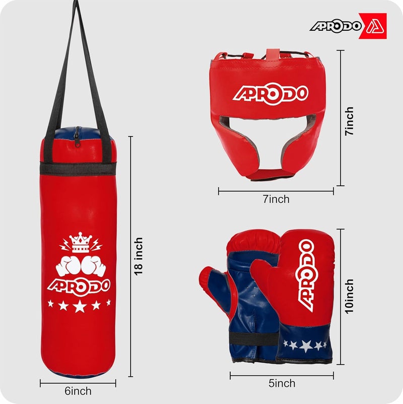 Aprodo Pack of 4 Kids Boxing Kit Set | Punching Bag for Karate | Bounce-Back Martial Arts Bag for Boys & Girls for Age 3 4 5 6 7 8 Years to Relieve Energy and Build Skills (Red Black) - Image 3