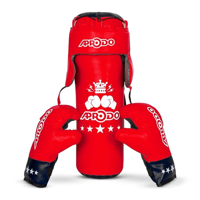 Aprodo Pack of 4 Kids Boxing Kit Set | Punching Bag for Karate | Bounce-Back Martial Arts Bag for Boys & Girls for Age 3 4 5 6 7 8 Years to Relieve Energy and Build Skills (Red Black) - Image 1