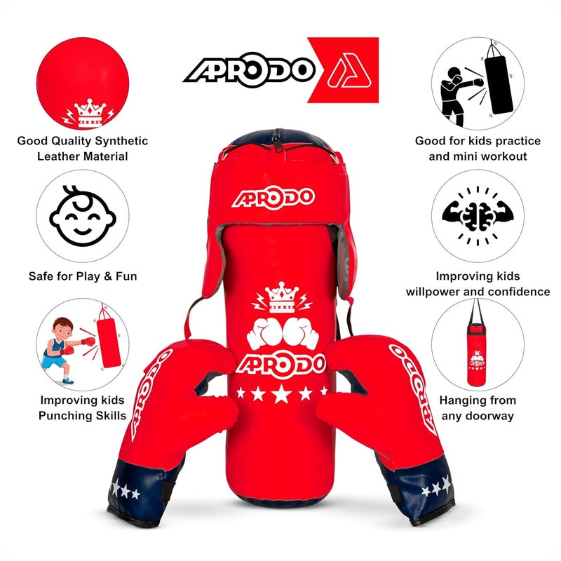 Aprodo Pack of 4 Kids Boxing Kit Set | Punching Bag for Karate | Bounce-Back Martial Arts Bag for Boys & Girls for Age 3 4 5 6 7 8 Years to Relieve Energy and Build Skills (Red Black) - Image 4