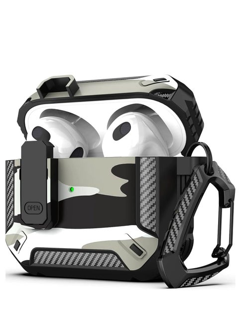 Airpods 4 Case, Airpods 4th Generation Case with Lock, Airpods 4th Generation Case, Hard Shell Rugged Shockproof Case with Keychain for Apple Airpods 4 2024 (Snow Camouflage)