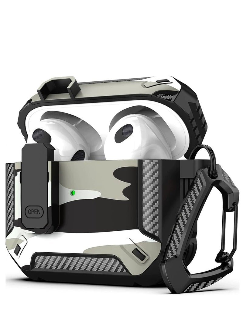 OPEN - Airpods 4 Case, Airpods 4th Generation Case with Lock, Airpods 4th Generation Case, Hard Shell Rugged Shockproof Case with Keychain for Apple Airpods 4 2024 (Snow Camouflage) - Image 1
