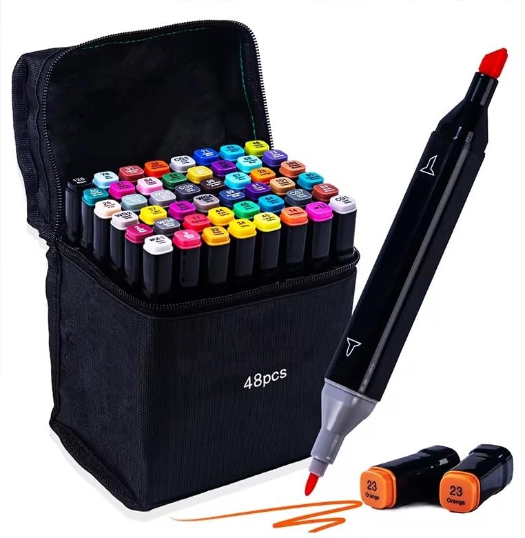Corslet 48 Colors Upgraded Alcohol Marker Set, Broad Fine Double Head Art Marker for Artists Adult Coloring, Sketching, Painting, (48) - Image 1
