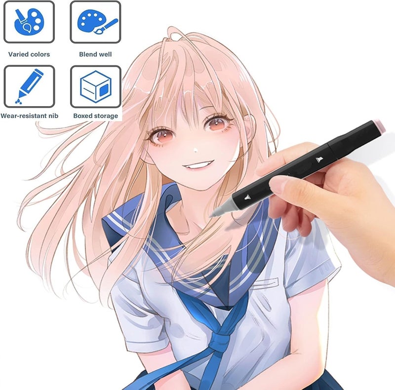 Corslet 48 Colors Upgraded Alcohol Marker Set, Broad Fine Double Head Art Marker for Artists Adult Coloring, Sketching, Painting, (48) - Image 5