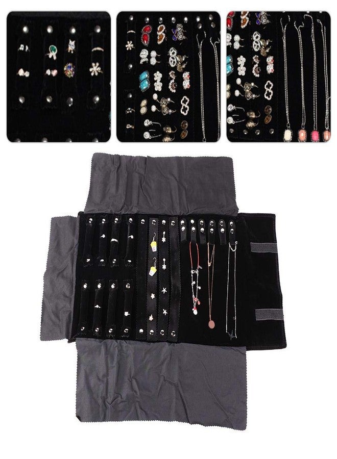 Salmue Jewelry Roll, Black, Portable, 2 Drawers, 1 Compartment, Rectangular, Minimalist, Wedding, Anniversary, Rings, Earrings, Travel - Image 1
