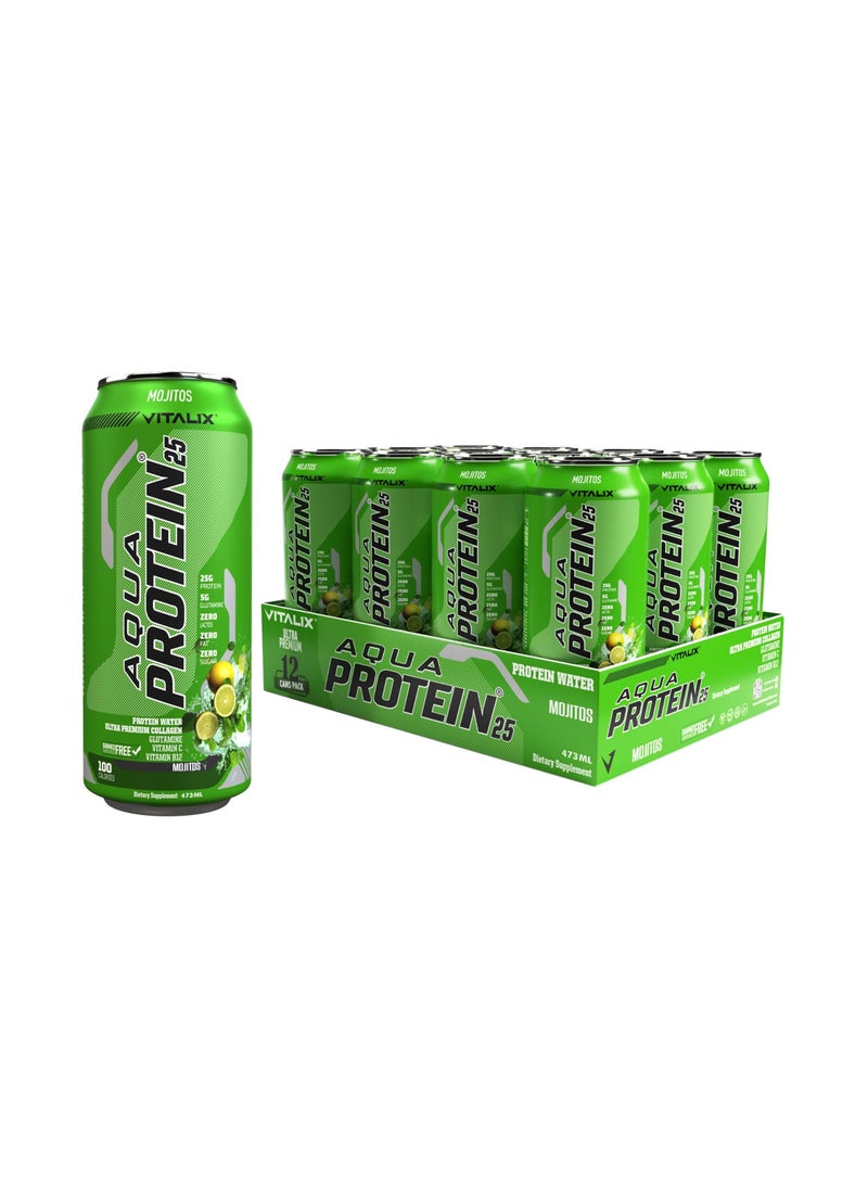 Vitalix Aqua Protein 25 Mojito Protein Water With 25g Protein Collagen, Glutamine 473 Ml Pack of 12 - Image 1