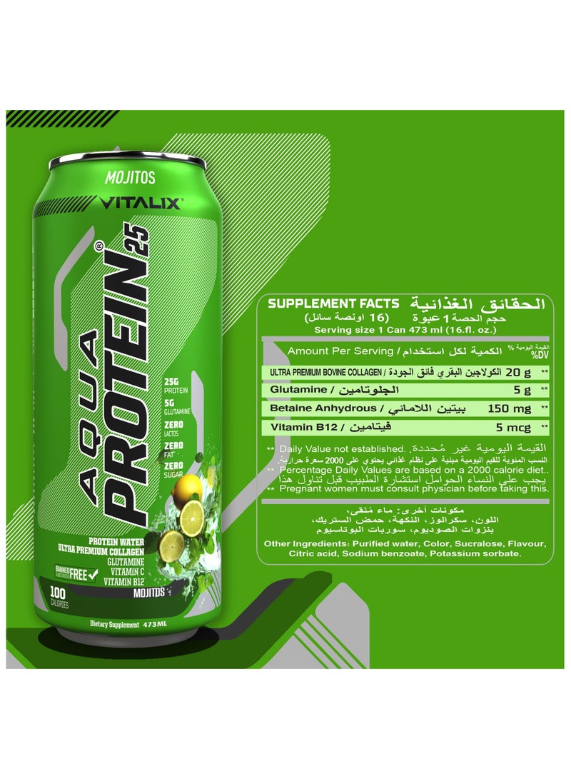 Vitalix Aqua Protein 25 Mojito Protein Water With 25g Protein Collagen, Glutamine 473 Ml Pack of 12 - Image 3