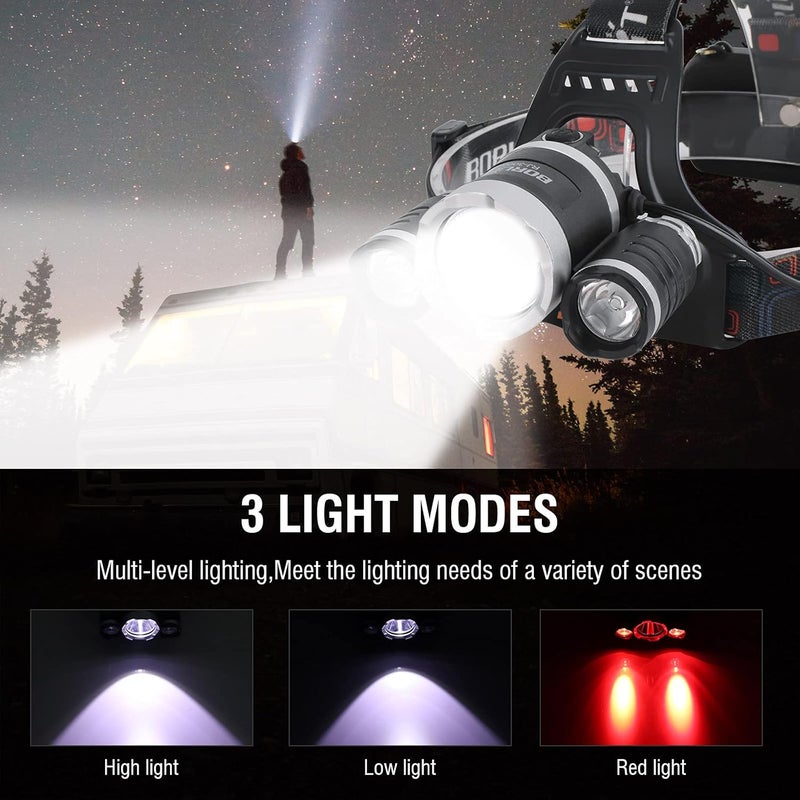 BORUIT RJ-3000 LED Rechargeable Headlamp,3 Modes White and Red LED Hunting Headlamps,Super Bright Tactical Flashlight Red Light Head Lamp for Running Camping Hiking Fishing - Image 3