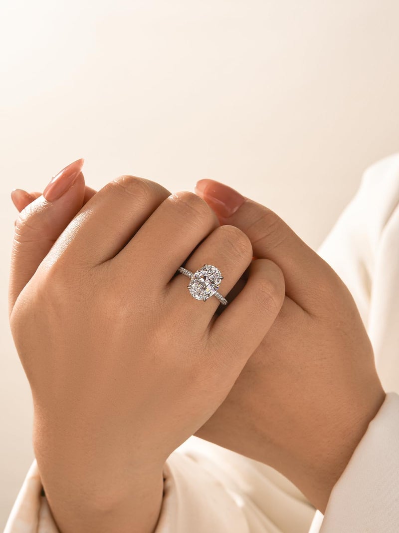 RODIFFY 5.0/8.0CT Excellent Oval Cut Engagement Ring,D-Color VVS Big CZ Gemstone S925 Promise Ring (Silver,5CT, 6) - Image 3