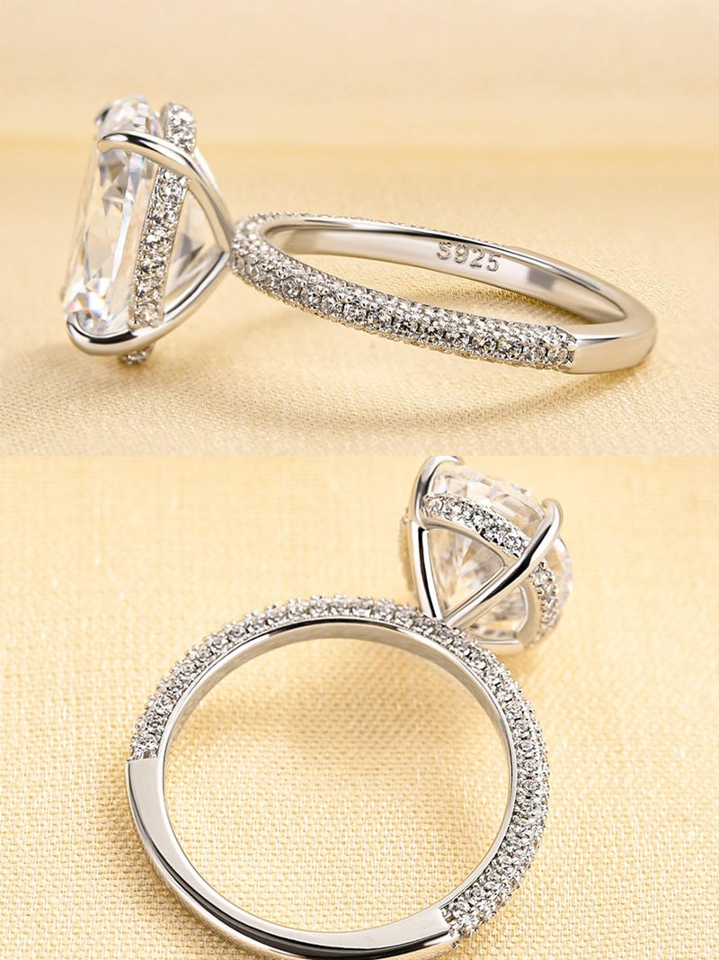 RODIFFY 5.0/8.0CT Excellent Oval Cut Engagement Ring,D-Color VVS Big CZ Gemstone S925 Promise Ring (Silver,5CT, 6) - Image 2