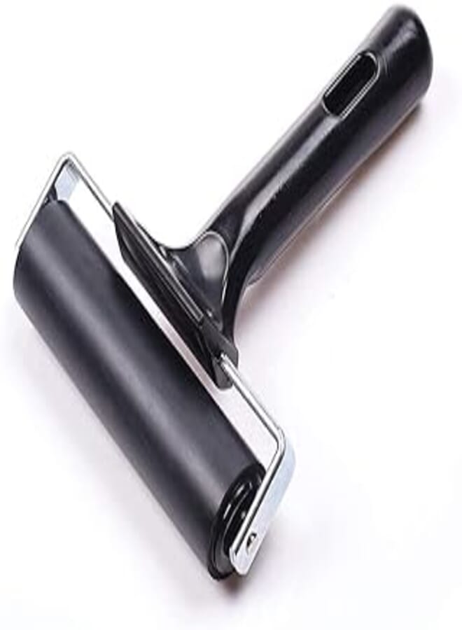 Delfino Rubber Paint Roller Applicator Ink Dispenser, Craft Paint Brush for Crafts, Oil Painting, Non Slip Drawing Tool for Print Design, Tape Making, Black Delfino