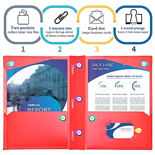 WOT I Heavy Duty Folders with Clear Front Pockets -18 Pack, Extra Thick Plastic Folders with 3 Pocekts and 3 Prongs for Letter Size Paper/Assorted Colors/School/Work/Home Use - Image 4