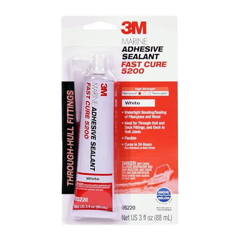 3M Marine Adhesive Sealant Fast Cure 5200 (05220) Permanent Bonding and Sealing for Boats and RVs Above and Below the Waterline Waterproof Repair, White, 3 fl oz Tube - Image 1