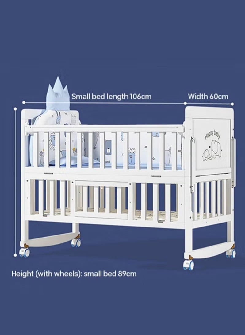 WALALLA Multifunctional Adjustable 3 Modes Solid Wood Baby Cots With Storage Space And Wheels Contains mattresses and pillow - Image 5