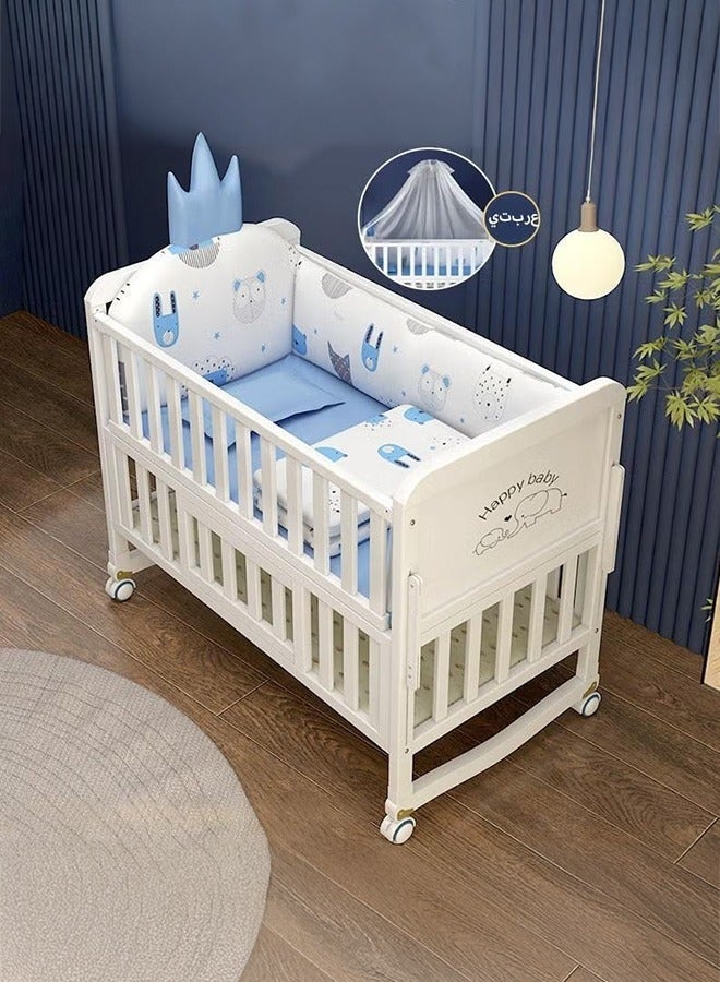 WALALLA Multifunctional Adjustable 3 Modes Solid Wood Baby Cots With Storage Space And Wheels Contains mattresses and pillow - Image 1