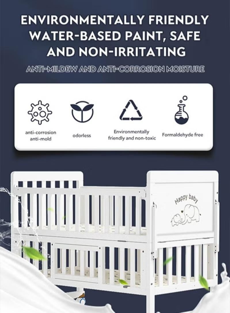 WALALLA Multifunctional Adjustable 3 Modes Solid Wood Baby Cots With Storage Space And Wheels Contains mattresses and pillow - Image 3