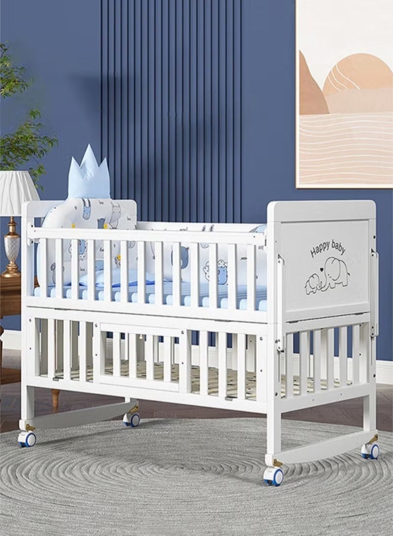 WALALLA Multifunctional Adjustable 3 Modes Solid Wood Baby Cots With Storage Space And Wheels Contains mattresses and pillow - Image 2
