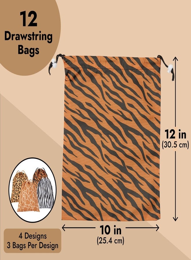 BLUE PANDA 12-Pack Animal Print Drawstring Party Gift Bags - 10 x 12 in Polyester - Safari & Jungle Party Favors - Animal Print Cinch Bags - Image 4