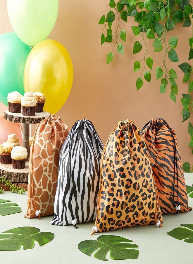BLUE PANDA 12-Pack Animal Print Drawstring Party Gift Bags - 10 x 12 in Polyester - Safari & Jungle Party Favors - Animal Print Cinch Bags - Image 2
