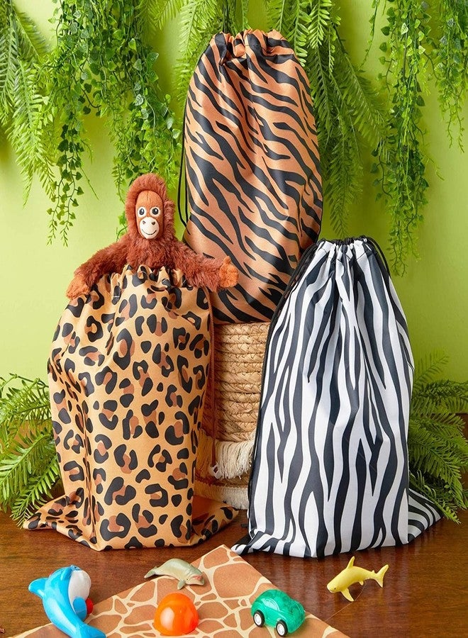 BLUE PANDA 12-Pack Animal Print Drawstring Party Gift Bags - 10 x 12 in Polyester - Safari & Jungle Party Favors - Animal Print Cinch Bags - Image 3