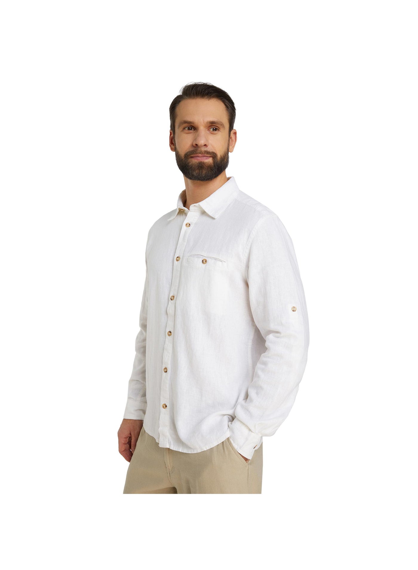 Outventure White Shirt – Stylish, Breathable 55% flax, 45% viscose Blend with Straight Cut and Roll-Up Sleeves for Active Men image 3